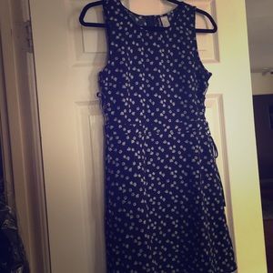 H&M navy blue tie up dress